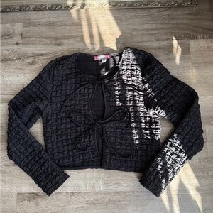 Urban Outfitters Black Textured Tie-Front Cropped Top